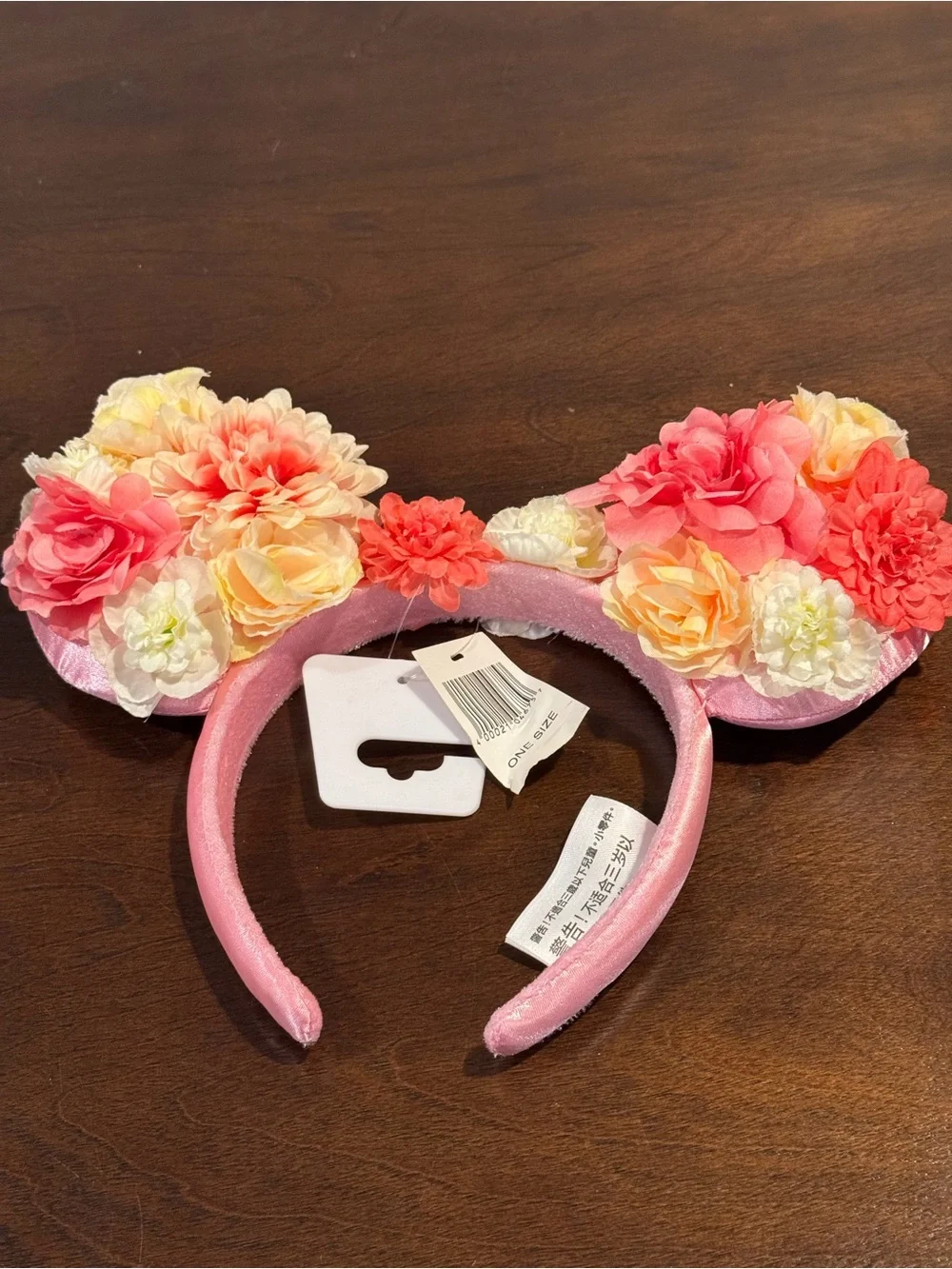 Disney Pink Floral Minnie Ear Headband with Peach & Cream Flowers